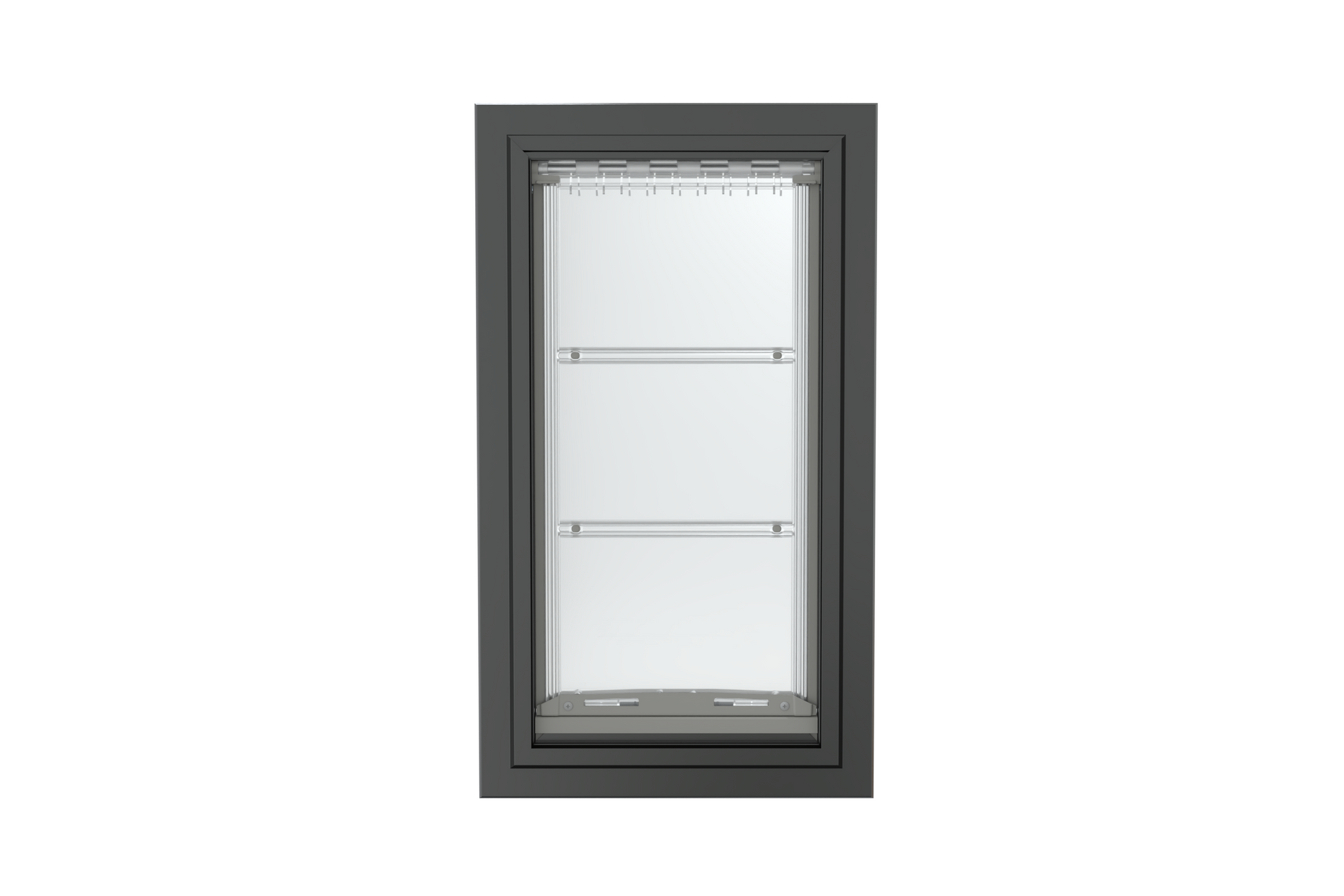Front view of a black, single flap Endura Flap dog door for wall. This durable wall doggy door is a great option for your pet.