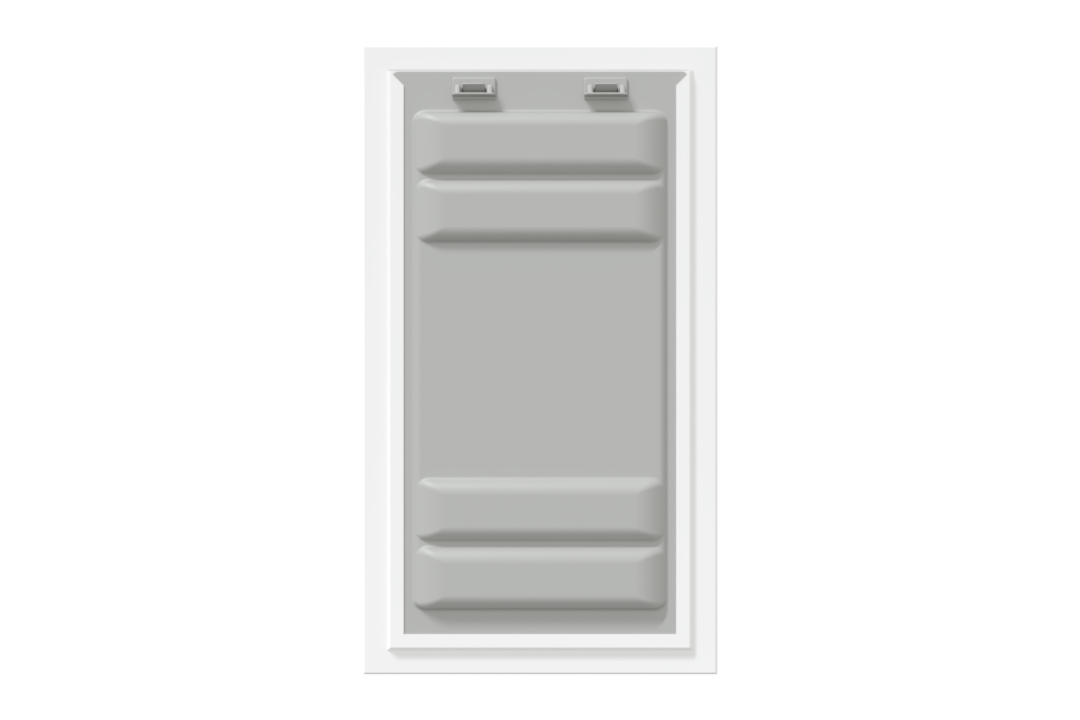Front view of a white Endura Flap double flap wall mount pet door with the locking cover. This shows the added security of this wall dog door.