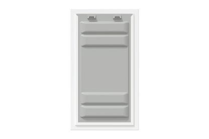 Front view of a white Endura Flap double flap wall mount pet door with the locking cover. This shows the added security of this wall dog door.