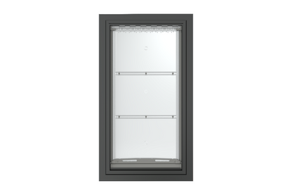 Front view of a black, single flap Endura Flap dog door for wall. This durable wall doggy door is a great option for pet owners.