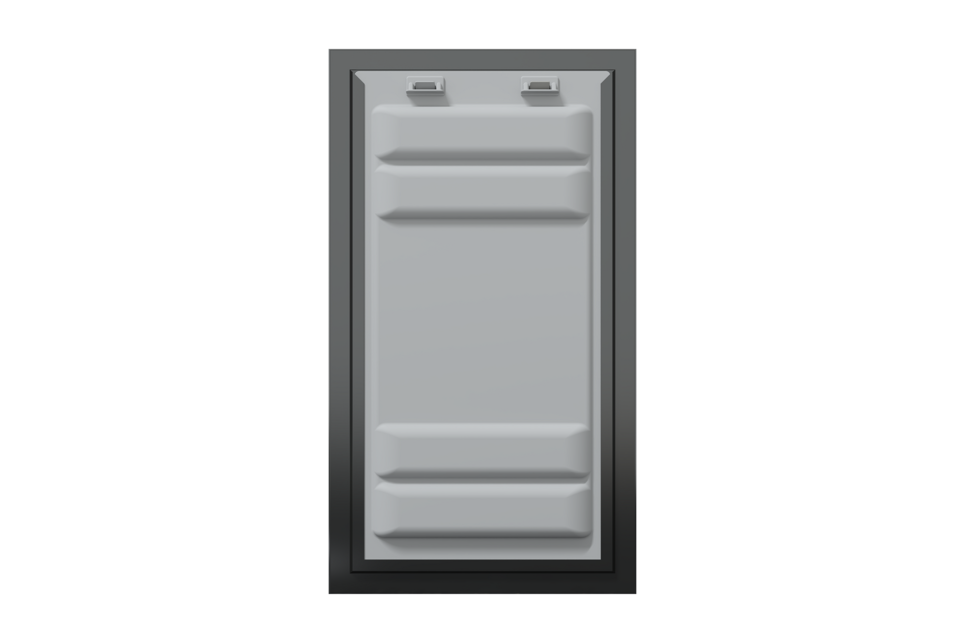 Front view of a black Endura Flap single flap wall mount pet door with the locking cover. This highlights the security features of this endura dog door for wall.