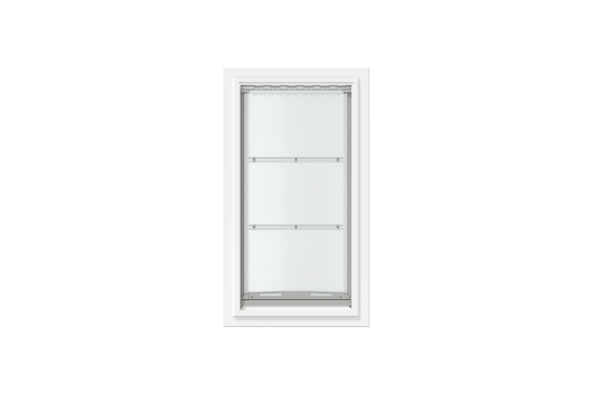 Front view of a white, single flap Endura Flap dog door for wall. This is a popular choice for pet owners seeking reliable dog doors for walls.