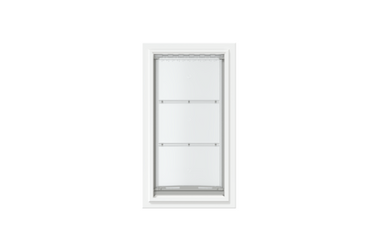 Front view of a white, single flap Endura Flap dog door for wall. This is a popular choice for pet owners seeking reliable dog doors for walls.