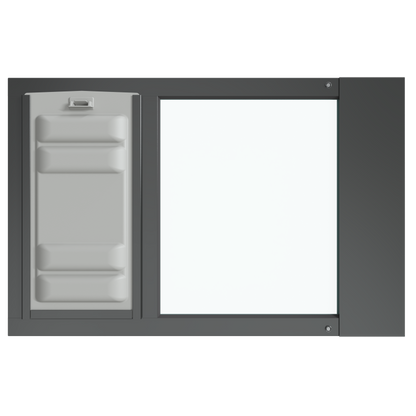 The black Thermo Sash 3e window cat door insert featuring the Endura Flap for sash windows