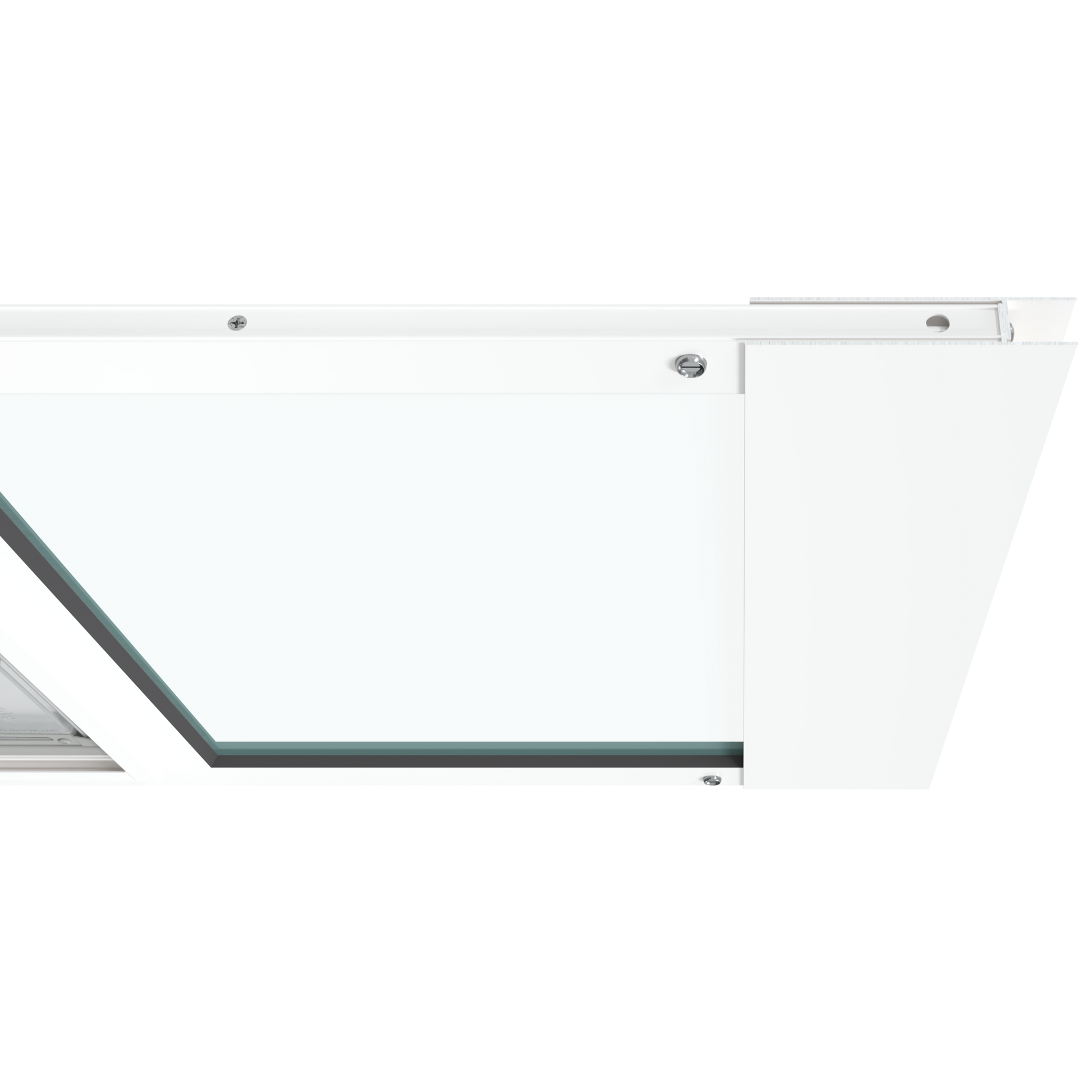 The top section of the white Thermo Sash 3e best cat door for window is shown closed in a sash window, illustrating its secure fit
