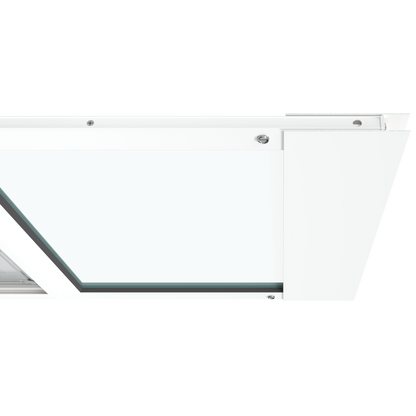 The top section of the white Thermo Sash 3e best cat door for window is shown closed in a sash window, illustrating its secure fit
