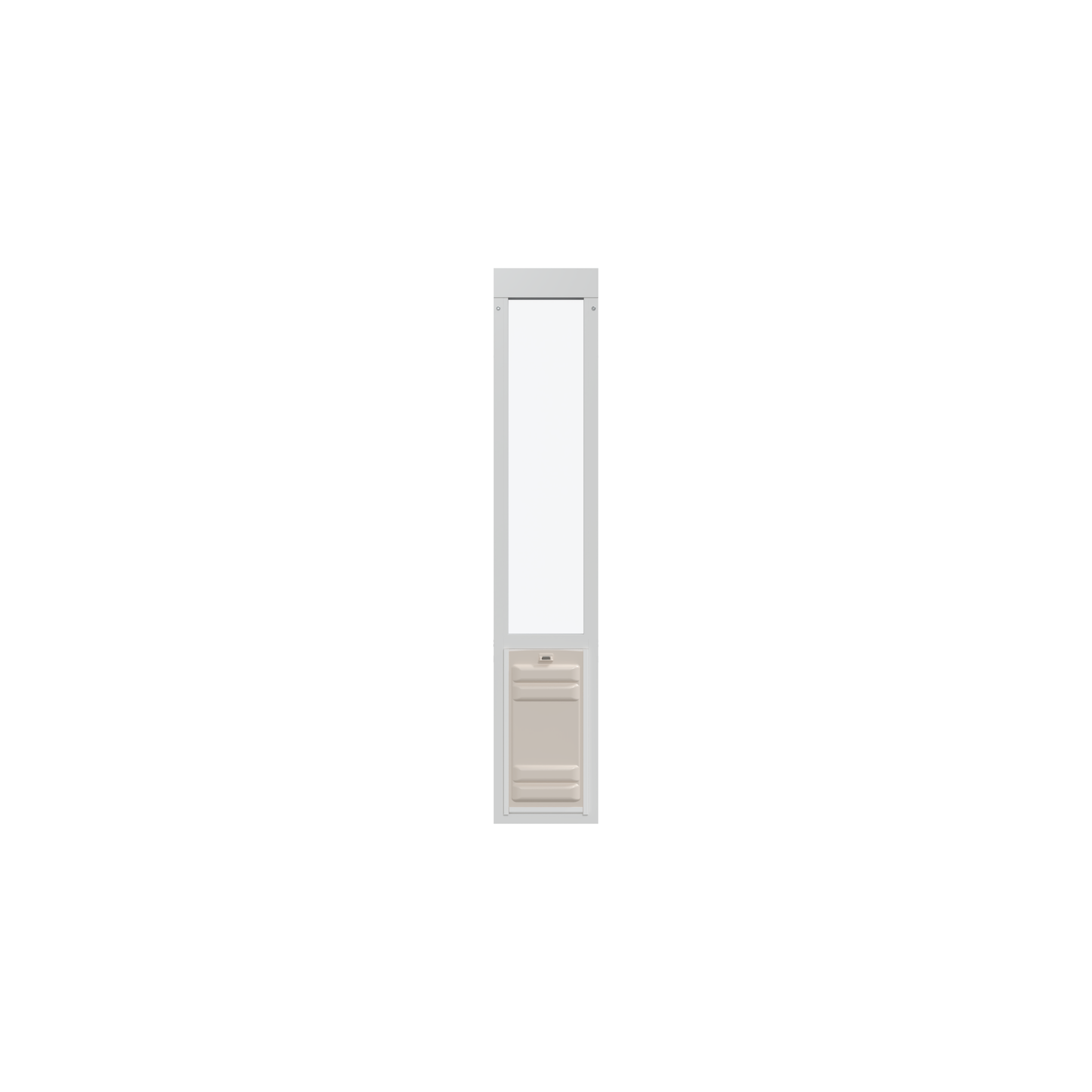 White-framed pet door insert.