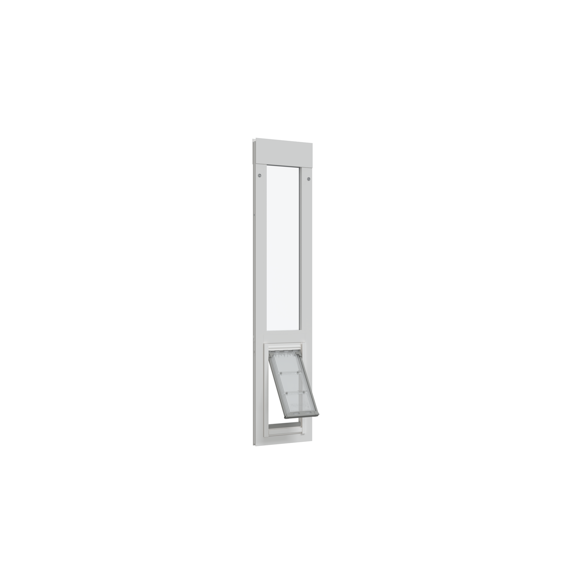 White sliding glass door insert with pet door.