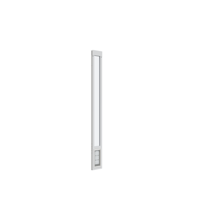 Tall, narrow pet door insert for a sliding glass door, set against a white background.