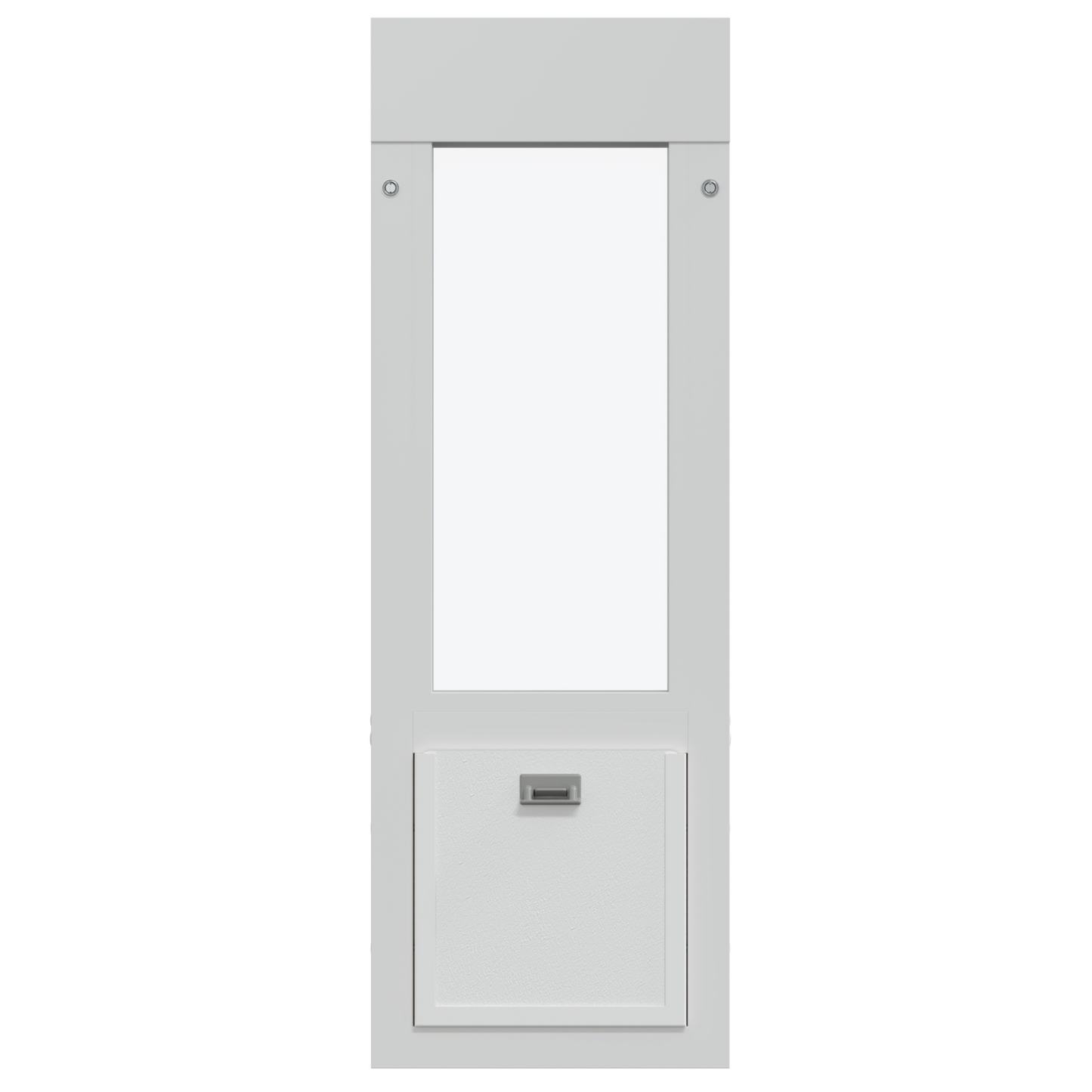 A white cabinet with a clear display window and a lower drawer.