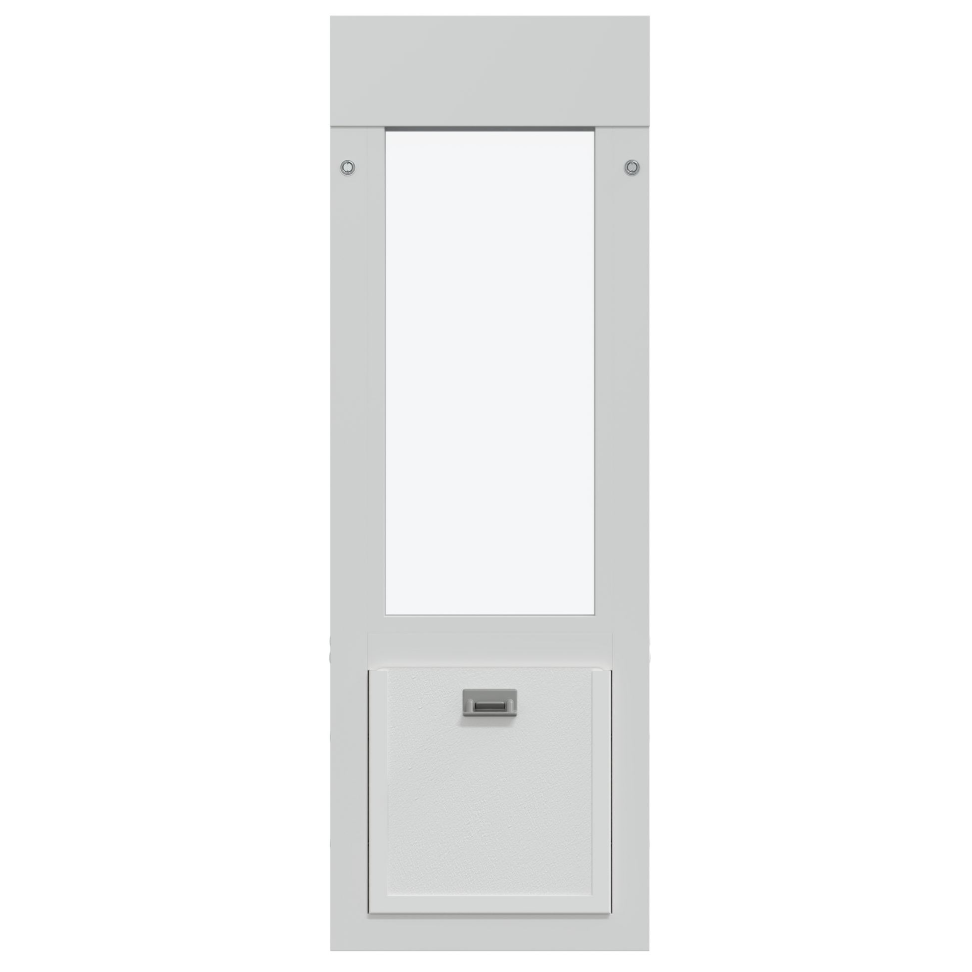 A white cabinet with a clear display window and a lower drawer.