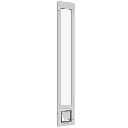 White sliding glass door insert with a pet door.