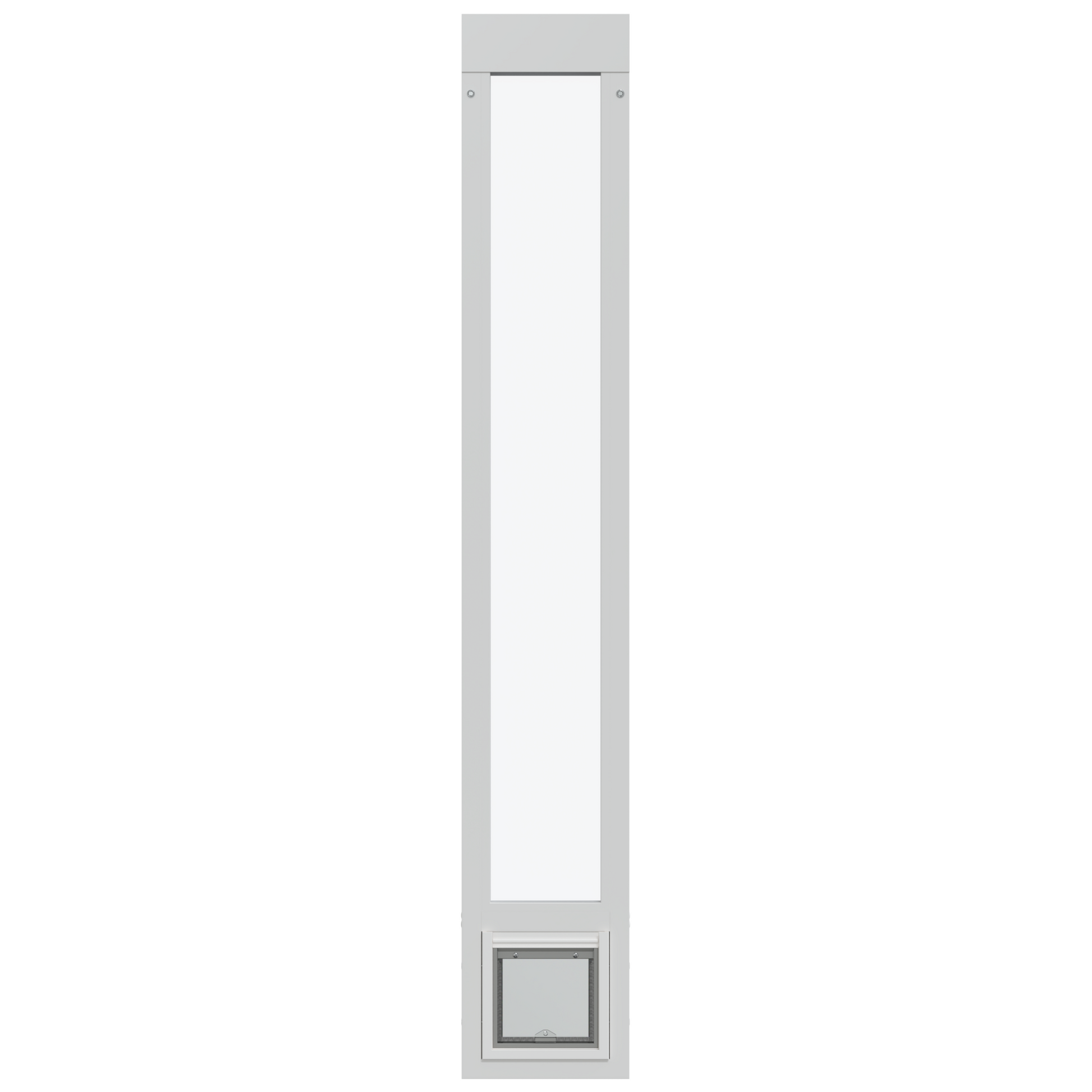 White pet door with a clear center.