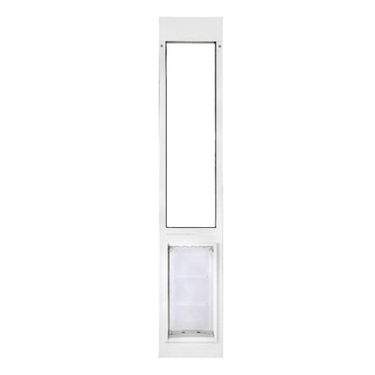 White sliding glass door insert with pet door.