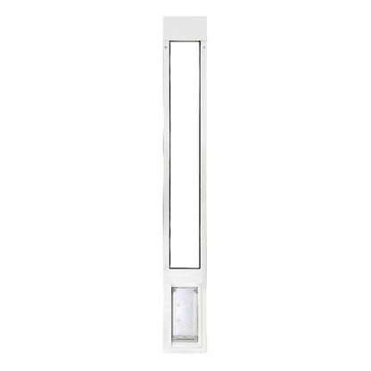 White patio door insert with a clear pet door.