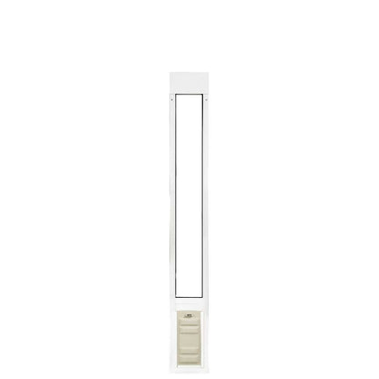 White sliding glass door pet door insert.