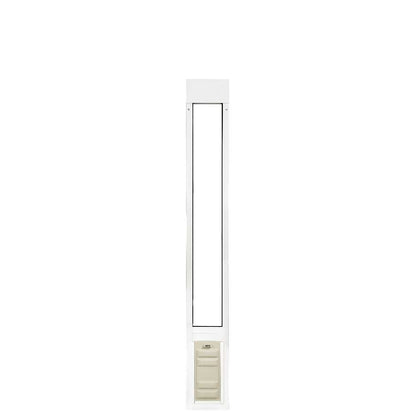 White sliding glass door pet door insert.