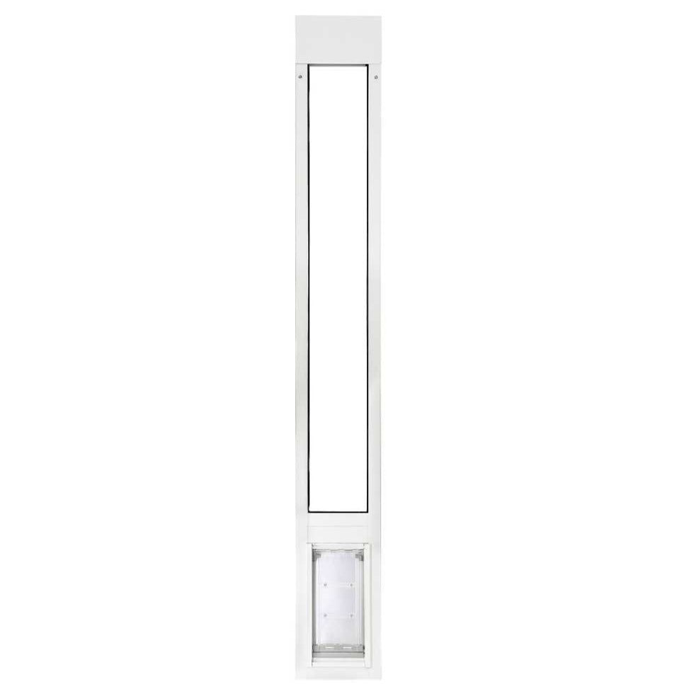 White pet door insert for sliding glass door.