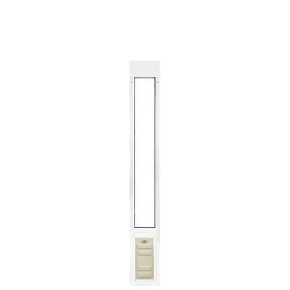 A white pet door for a sliding glass door.