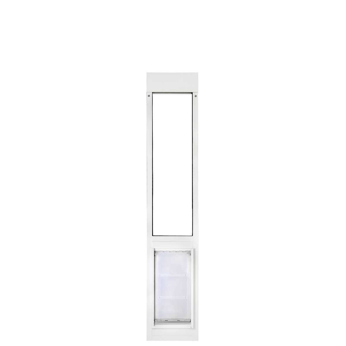 White sliding glass door insert with a dog door.