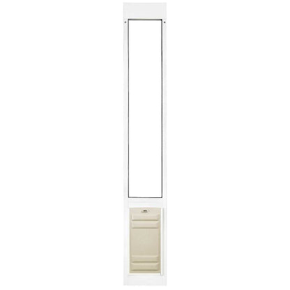 White sliding glass door insert with pet door.