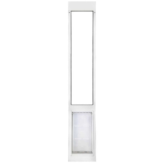 White framed sliding glass door insert with pet door._Color_White